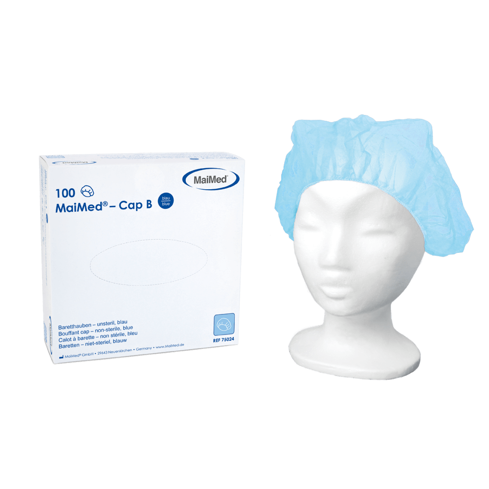 MaiMed® – Cap B - Baretthauben - blau / weiß / grün - 100 Stück