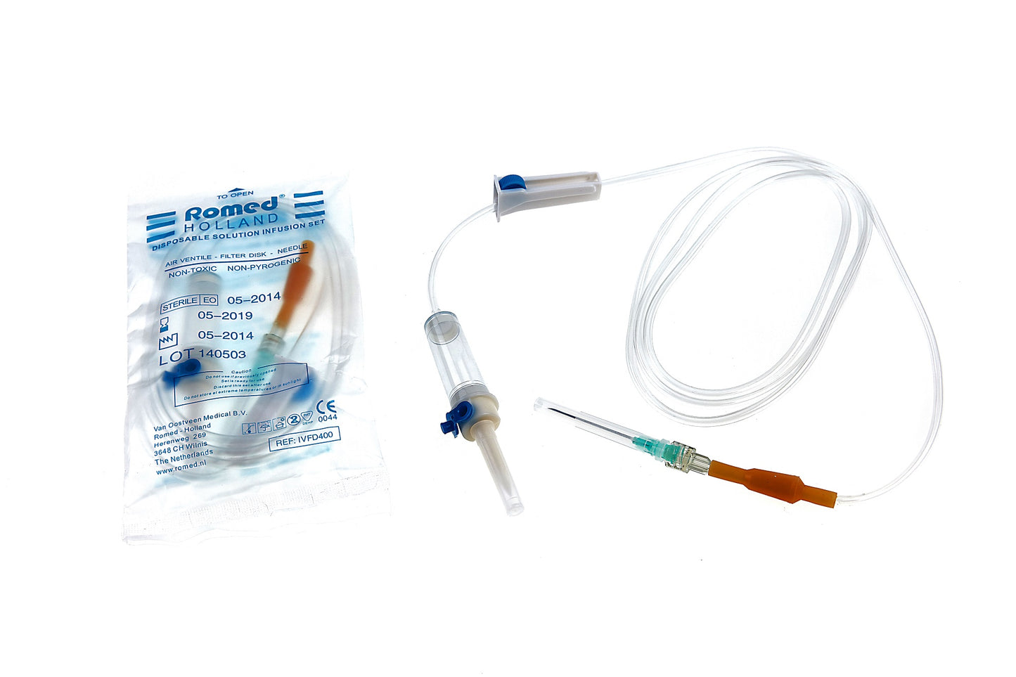 Romed Infusionsbesteck mit Belüftungskanüle steril 0,8 x 40 mm und Y-Teil - 25 Stück