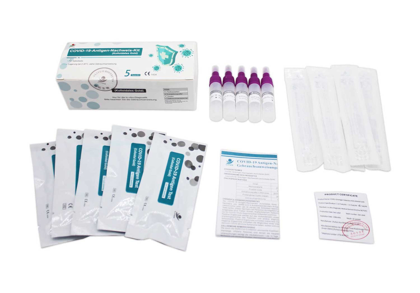 Lituo Antigen Schnelltest / Laientest mit CE 0,29€* / Test -  5er Pack - OMIKRON zugelassen - sofort lieferbar - 12/2023
