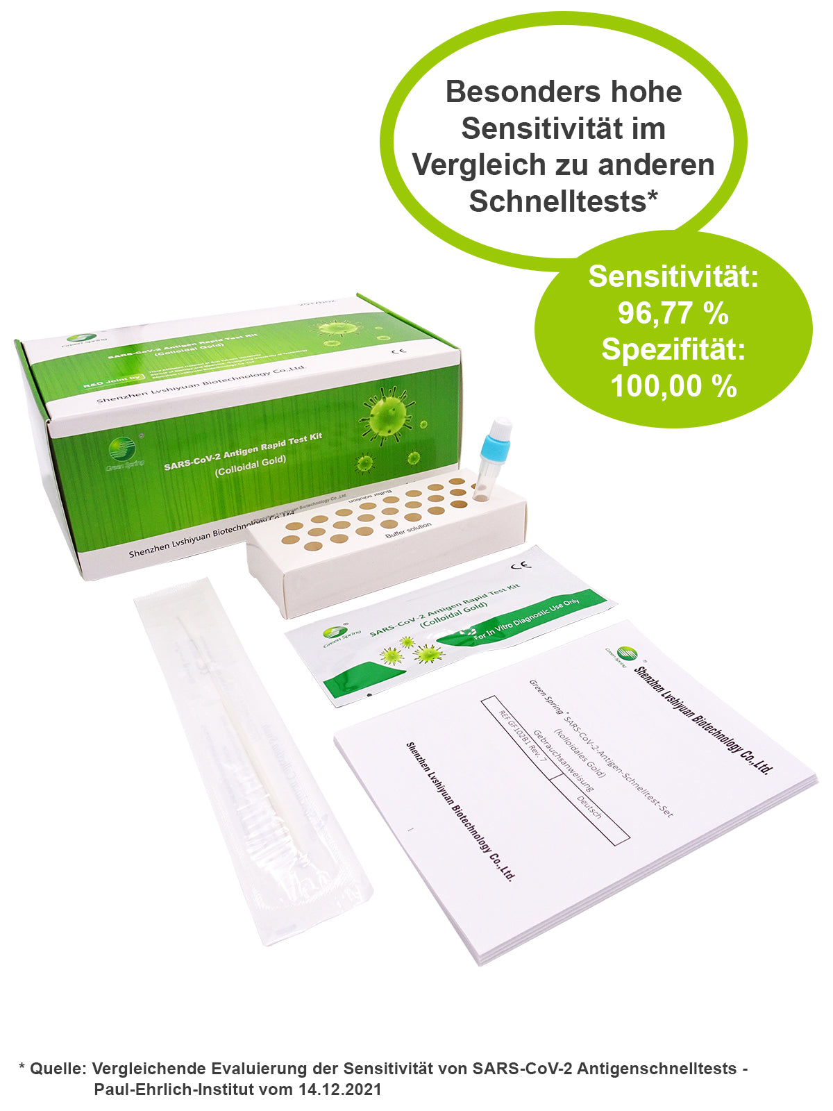 Green Spring® COVID-19 Antigen Schnelltest - 0,25€ / Test -  25er Packung Profitest - OMIKRON XBB.1.5 zugelassen - 4 in 1 Test - PEI 2022