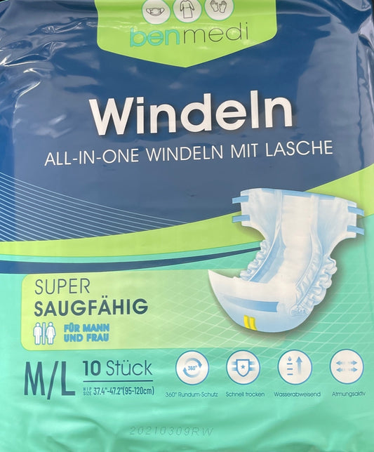 10 Stück - All-In-One Premium Windeln für Erwachsene