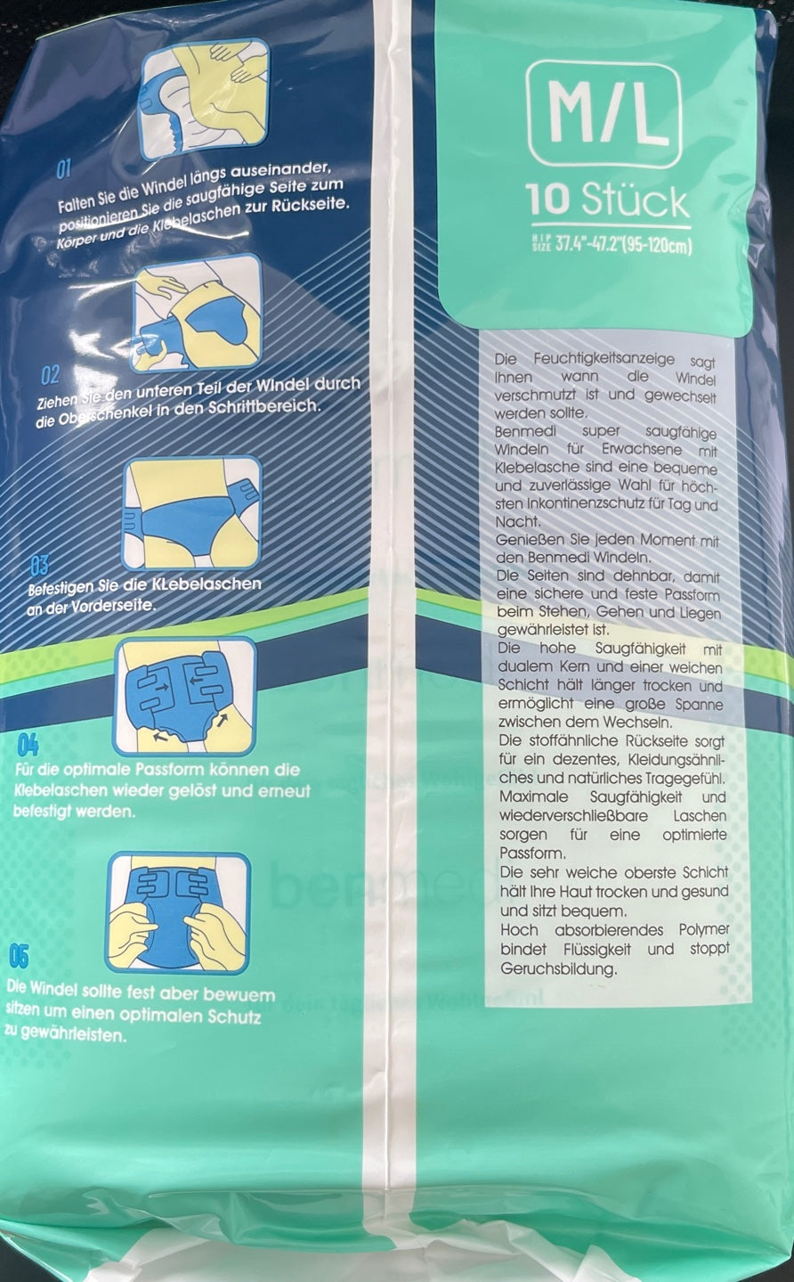 10 Stück - All-In-One Premium Windeln für Erwachsene