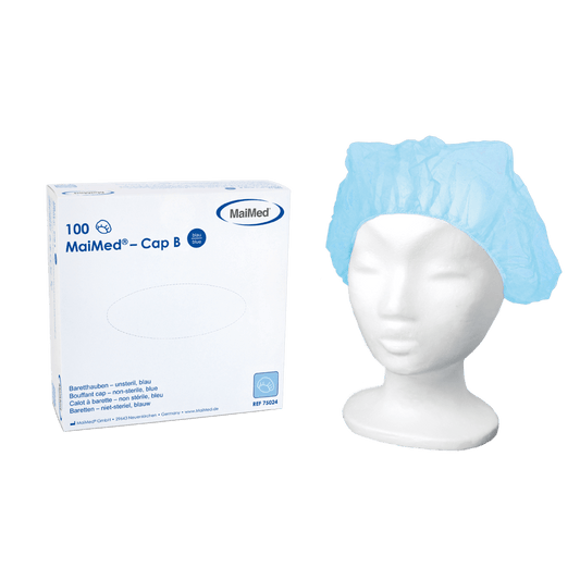 MaiMed® – Cap B - Baretthauben - blau / weiß / grün - 100 Stück
